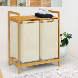 2x Meuble en bambou 2 en 1 avec étagères panier à linge intégré 43L Meuble  de rangement salle de bain 95 cm : : Cuisine et Maison