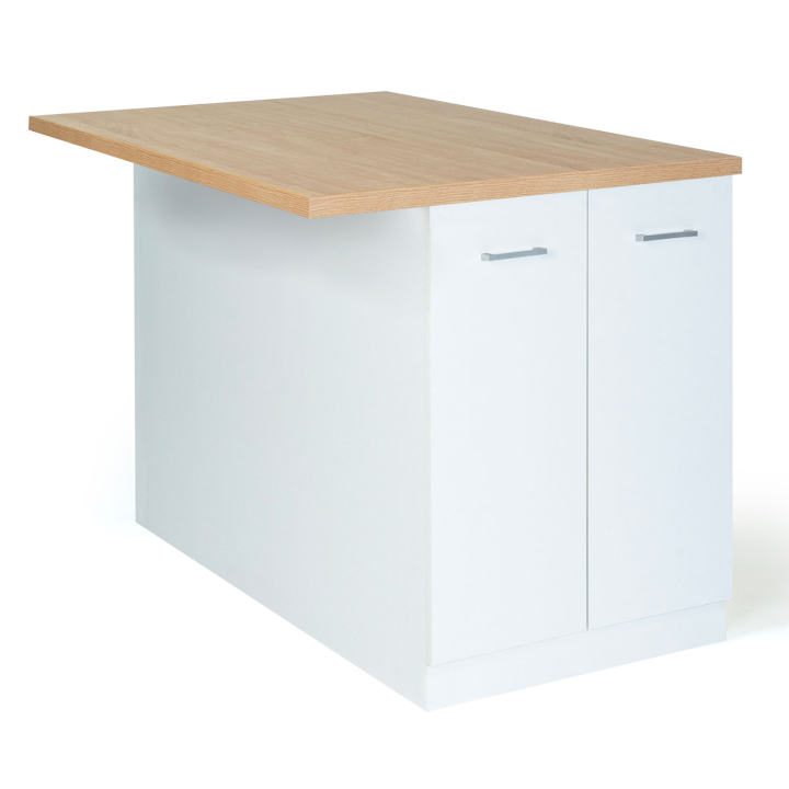 Isla central económica para cocina de 120 cm en blanco e imitación haya - IVO | ID Market