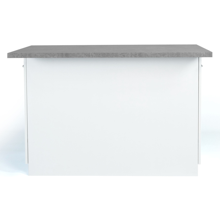 Ilot central IVO 120 cm blanc avec plan de travail effet béton