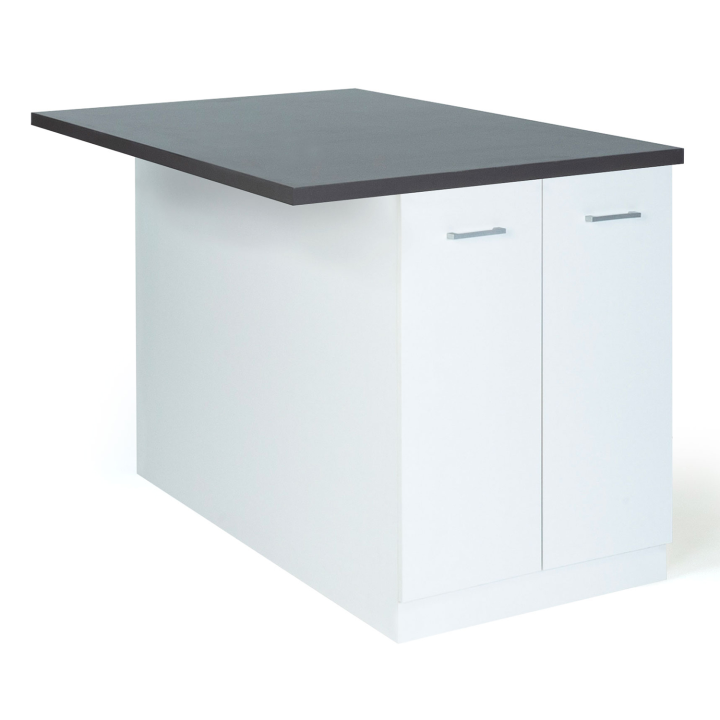 Ilot central IVO 120 cm blanc avec plan de travail gris anthracite