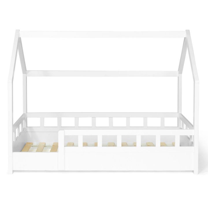 Lit cabane enfant 80 x 160 CM NEREE blanc avec sommier et barrières