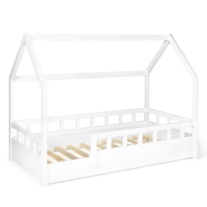 Lit cabane enfant 80 x 160 CM NEREE blanc avec sommier et barrières