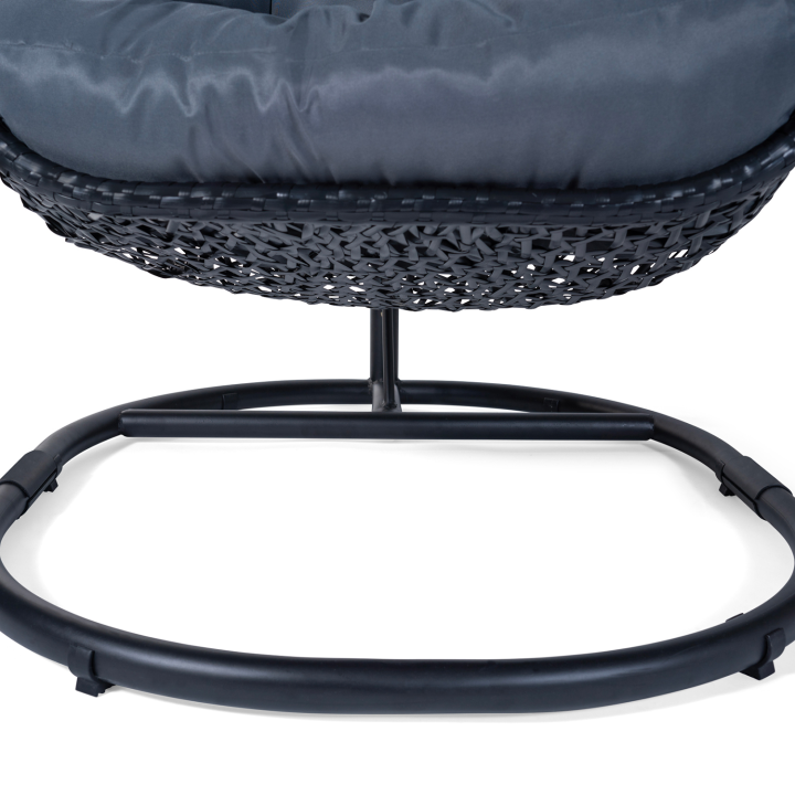 Fauteuil lune suspendu ajouré effet rotin avec coussin gris