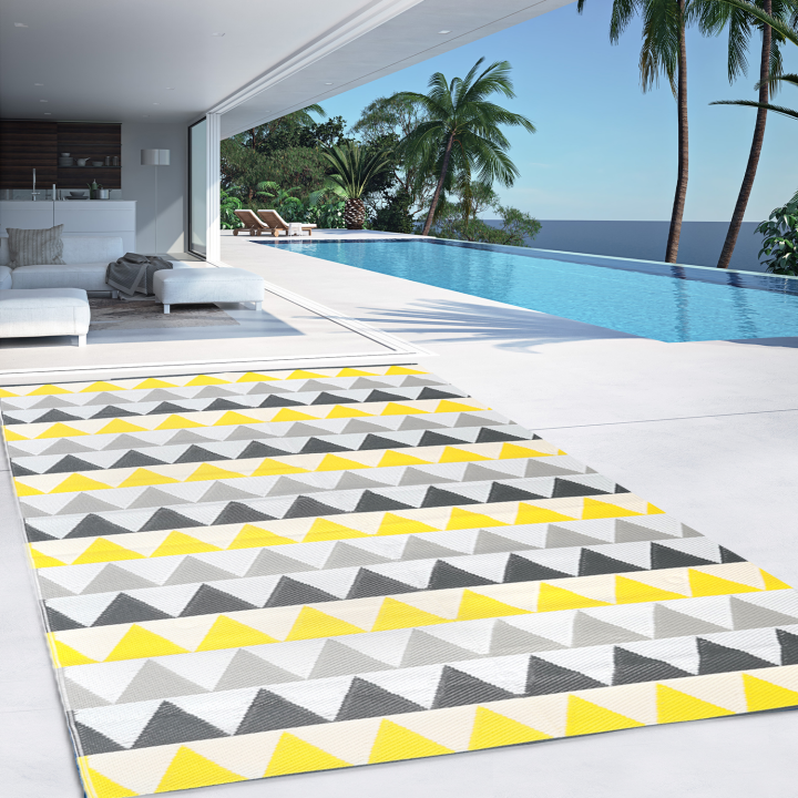 Tapis extérieur SARI triangles gris et jaune 180x280 CM