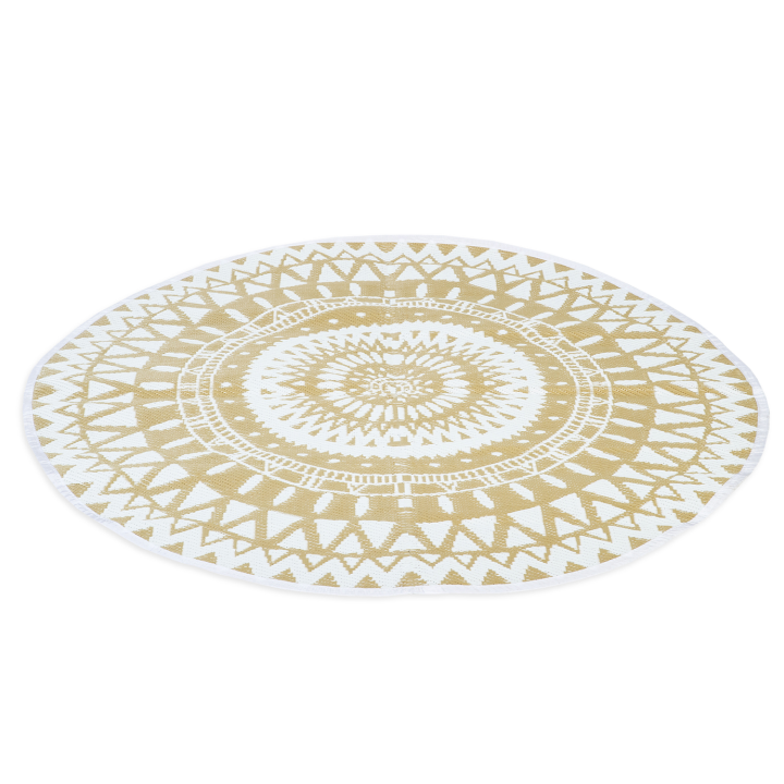 Tapis extérieur ROND naturel et blanc d.150 cm