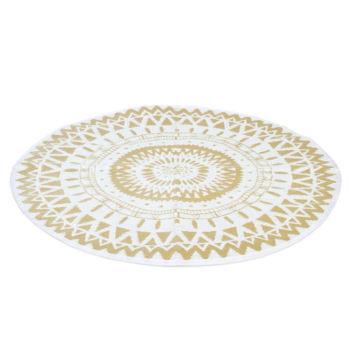 Tapis extérieur ROND naturel et blanc d.150 cm