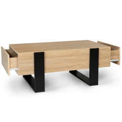 Table basse PHOENIX avec tiroirs 100 CM bois et noir