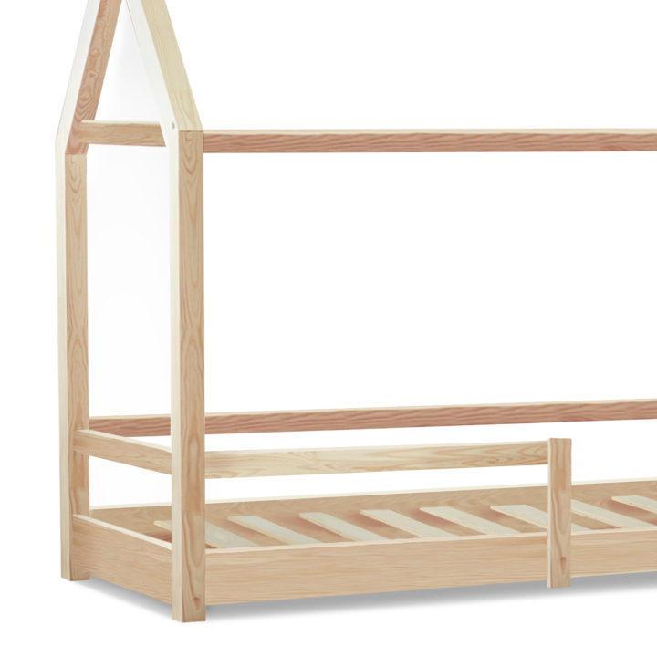 Lit cabane enfant 90 x 190 CM NESSI bois avec sommier et barrières