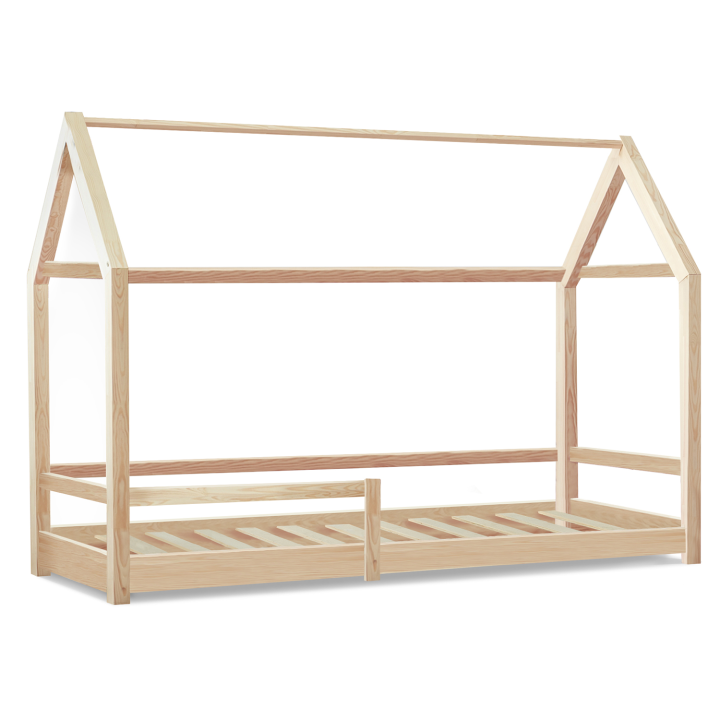 Lit cabane enfant 90 x 190 CM NESSI bois avec sommier et barrières