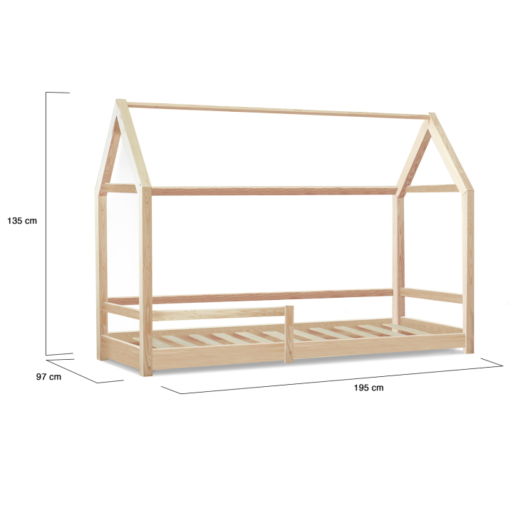 Lit cabane enfant 90 x 190 CM NESSI bois avec sommier et barrières