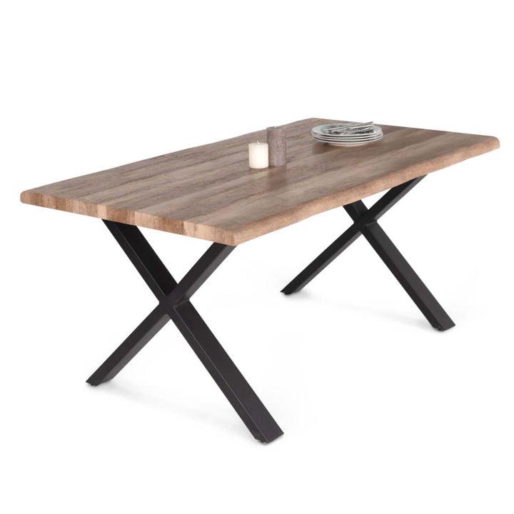 Table à manger rectangle DAKOTA 6 personnes pieds forme en X design industriel 160 cm