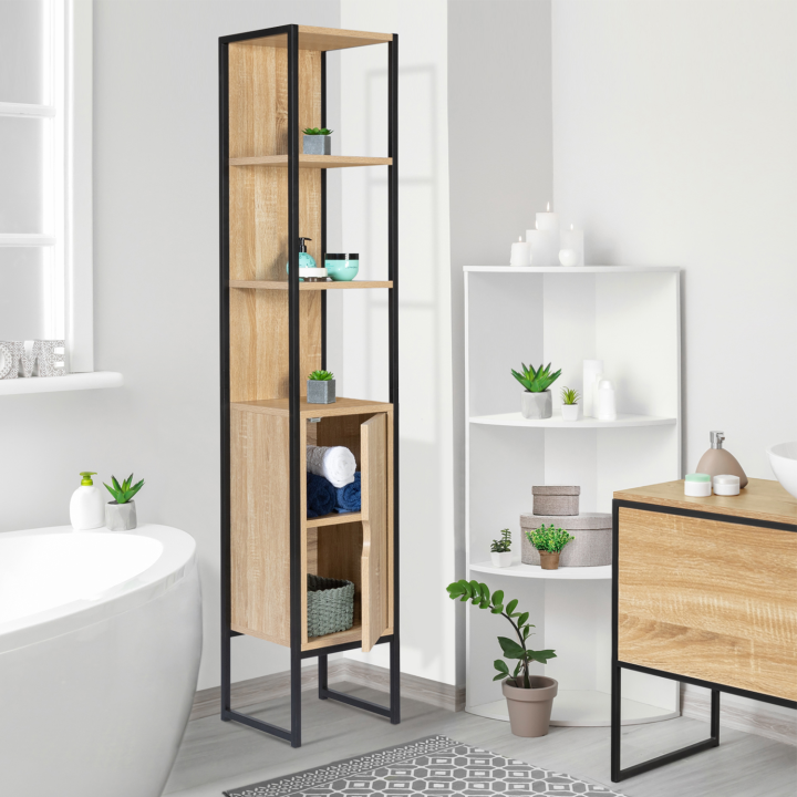 Columna de baño industrial de madera y metal negro - DETROIT | ID Market