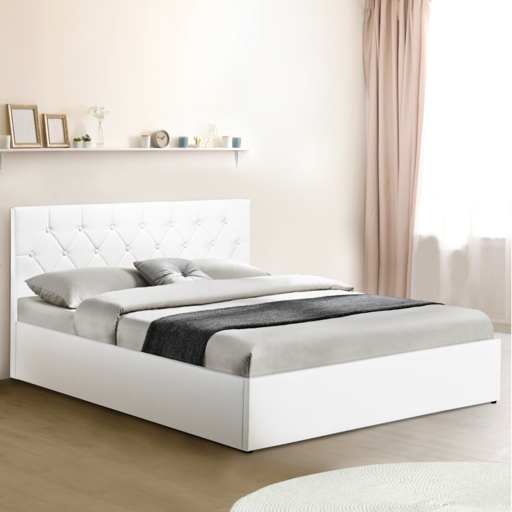 Cama box blanca con cabecero barata 160x200 CM - AUSTIN | ID Market