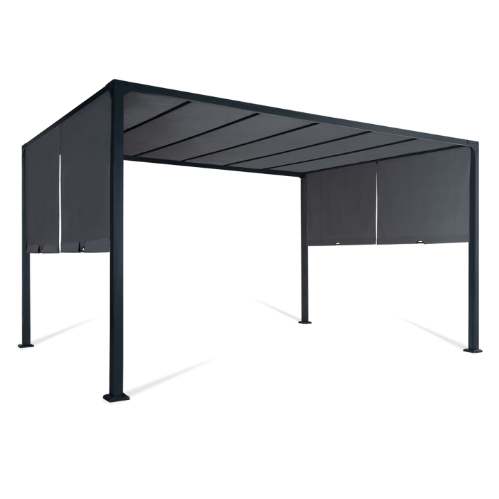 Pergola coulissante 2 pans 3x4 M belvédère de jardin toile gris anthracite