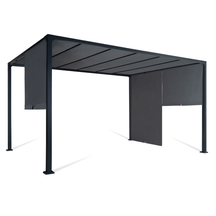 Pergola coulissante 2 pans 3x4 M belvédère de jardin toile gris anthracite