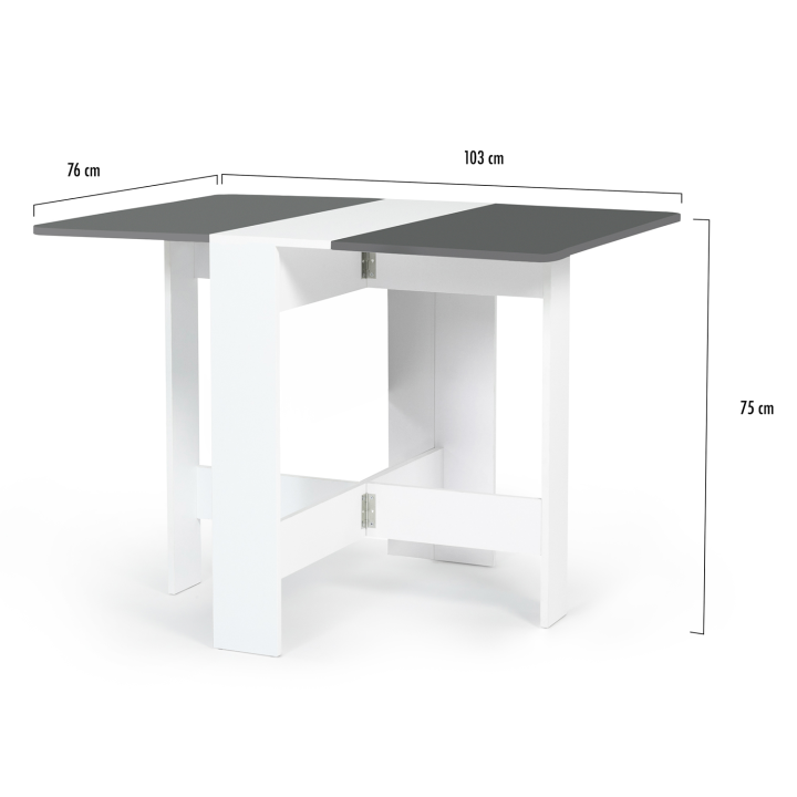 Table console pliable EDI 2-4 personnes bois blanc plateau gris 103 x 76 cm