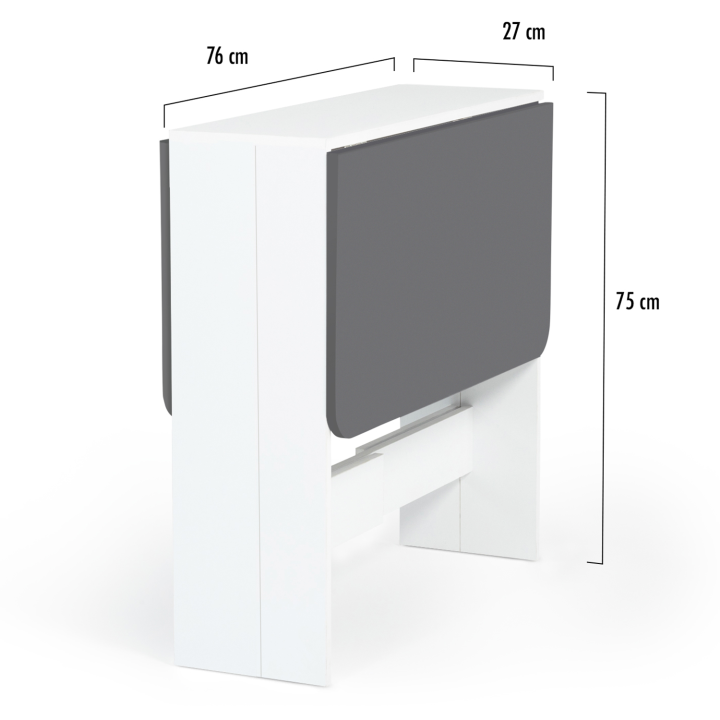 Table console pliable EDI 2-4 personnes bois blanc plateau gris 103 x 76 cm