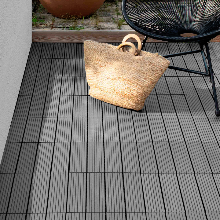 Lot de 5 dalles de terrasse WODHY clipsables bois composite gris