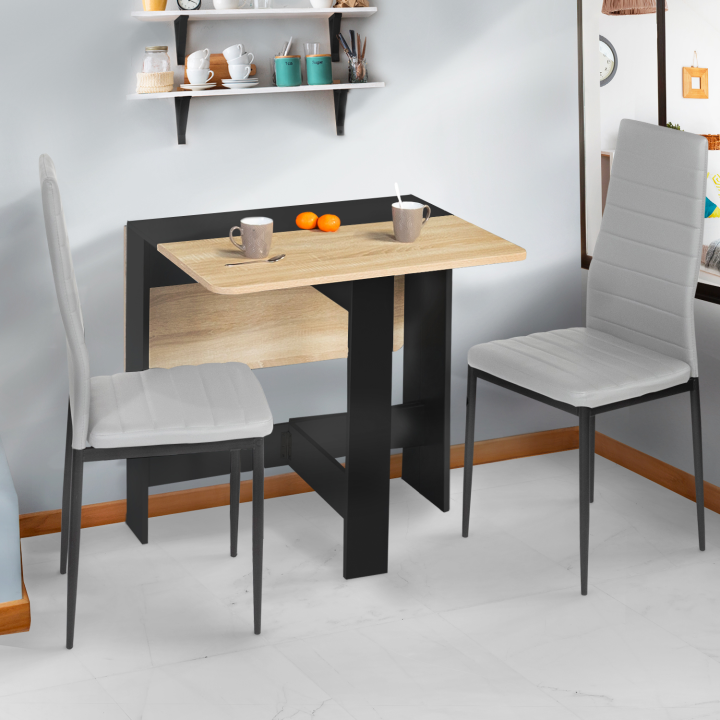 Mesa plegable de madera barata en negro con tablero de aspecto haya - EDI | ID Market