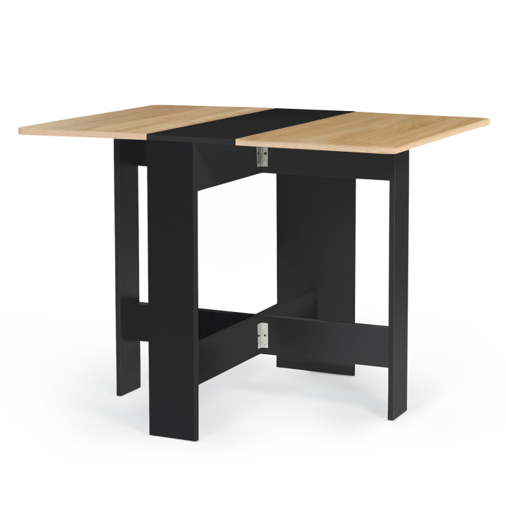 Mesa plegable de madera barata en negro con tablero de aspecto haya - EDI | ID Market