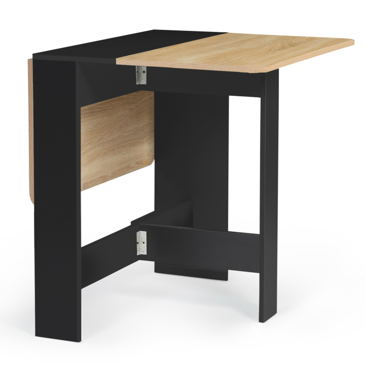 Mesa plegable de madera barata en negro con tablero de aspecto haya - EDI | ID Market