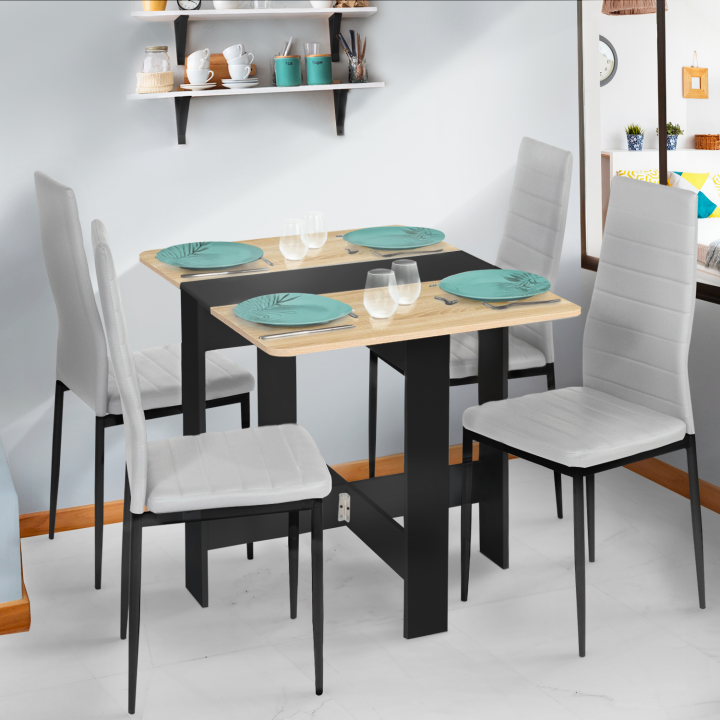 Mesa plegable de madera barata en negro con tablero de aspecto haya - EDI | ID Market