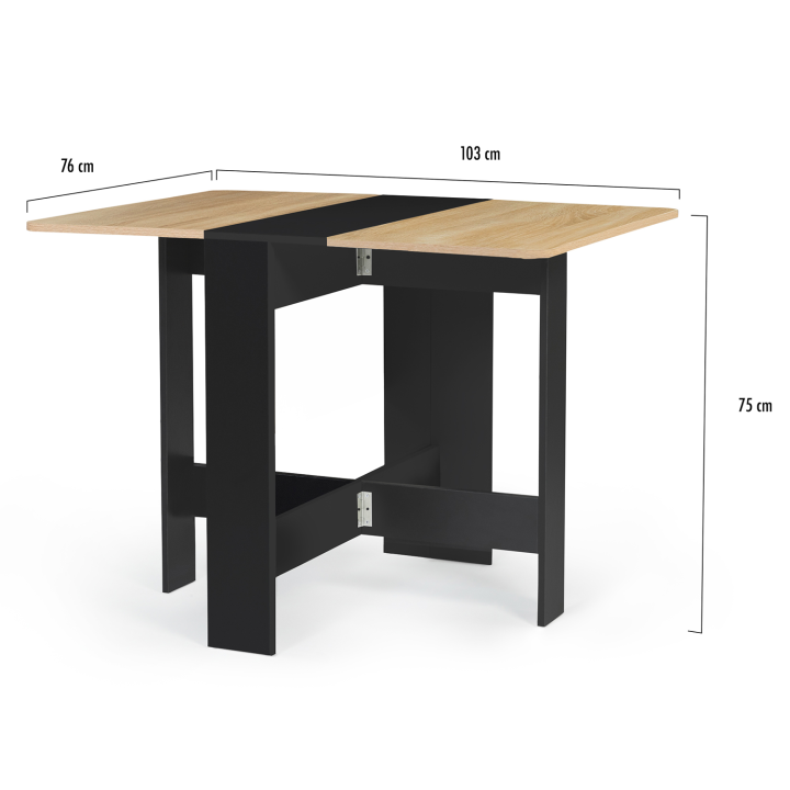 Mesa plegable de madera barata en negro con tablero de aspecto haya - EDI | ID Market