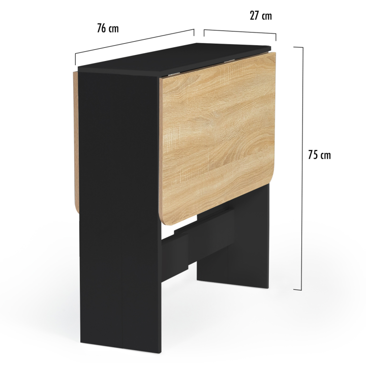 Table console pliable EDI 2-4 personnes bois noir plateau façon hêtre 103 x 76 cm