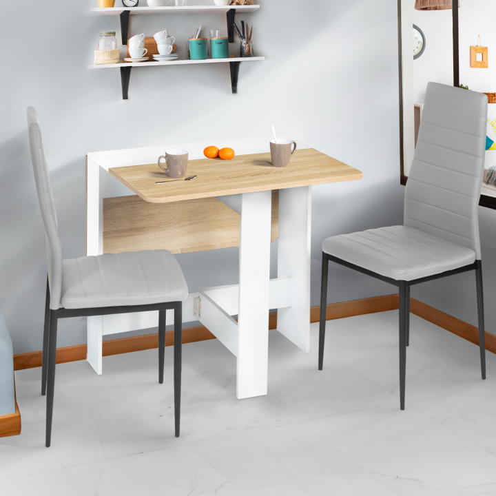 Mesa de madera plegable blanca barata con tablero de aspecto haya - EDI | ID Market