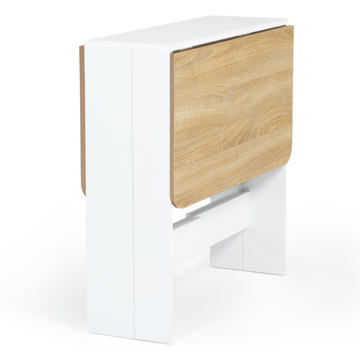 Mesa de madera plegable blanca barata con tablero de aspecto haya - EDI | ID Market