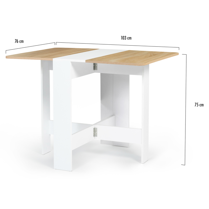 Mesa de madera plegable blanca barata con tablero de aspecto haya - EDI | ID Market