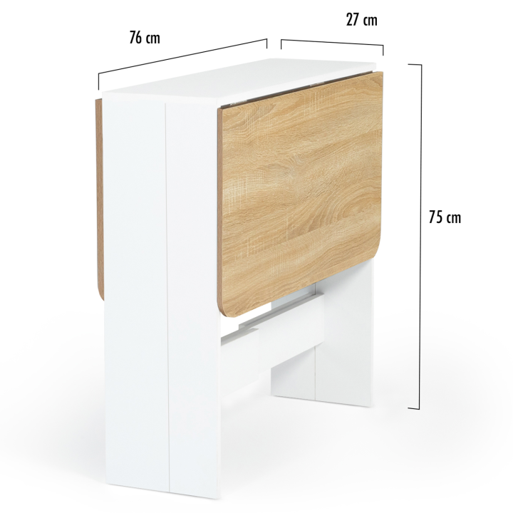 Mesa de madera plegable blanca barata con tablero de aspecto haya - EDI | ID Market