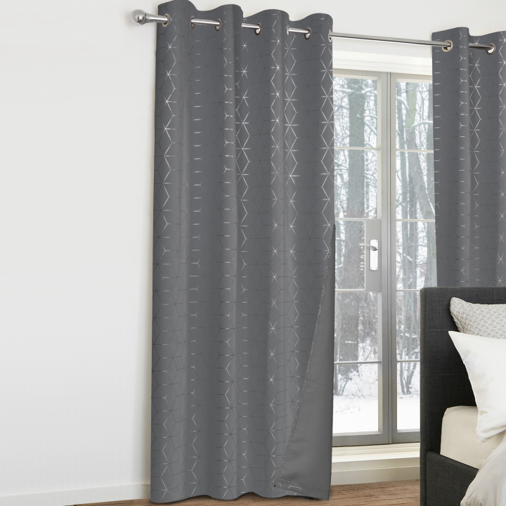 Lot de 2 rideaux thermiques gris anthracite motif  géométrique 140x240 cm