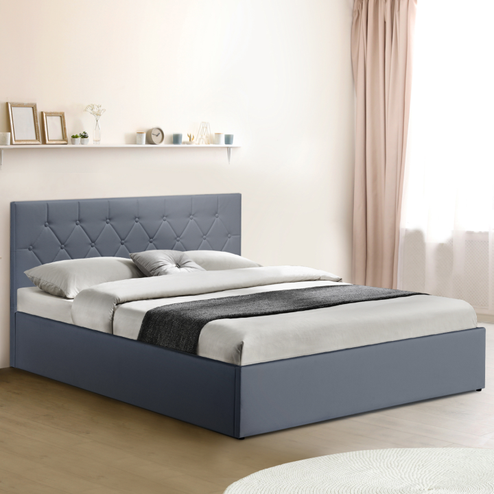 Cama box gris con cabecero barata 160x200cm - AUSTIN | ID Market