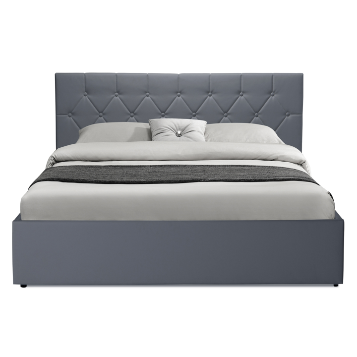 Cama box gris con cabecero barata 160x200cm - AUSTIN | ID Market