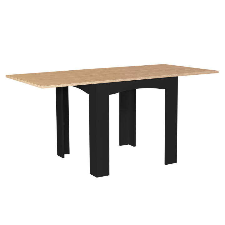 Mesa de comedor extensible para 6 a 8 personas en negro y imitación de haya | ID Market