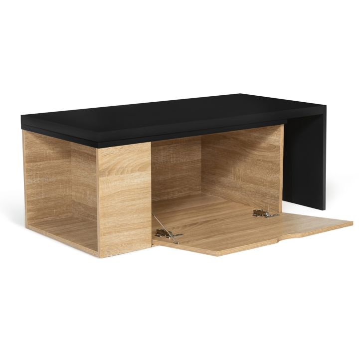 Table basse rotative bois et noir 360° LIZZI extensible avec coffre