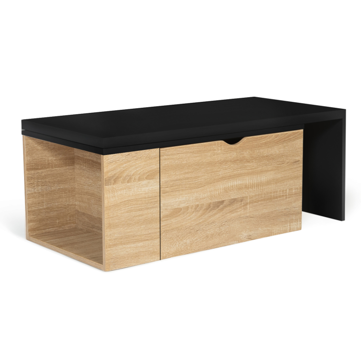 Table basse rotative bois et noir 360° LIZZI extensible avec coffre