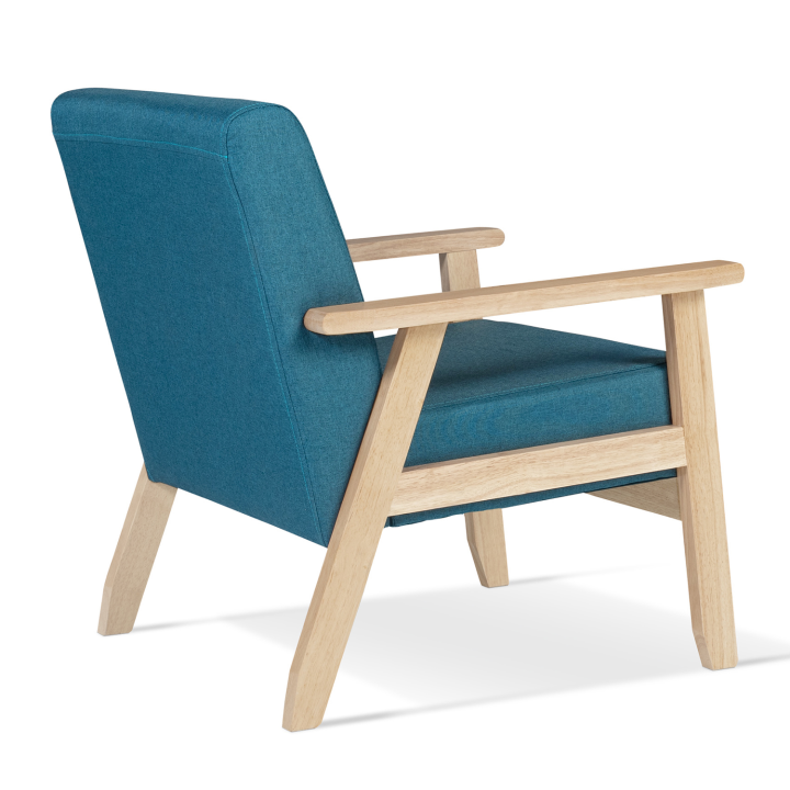 Fauteuil scandinave ANDERS en tissu bleu canard