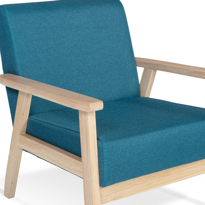 Fauteuil scandinave ANDERS en tissu bleu canard