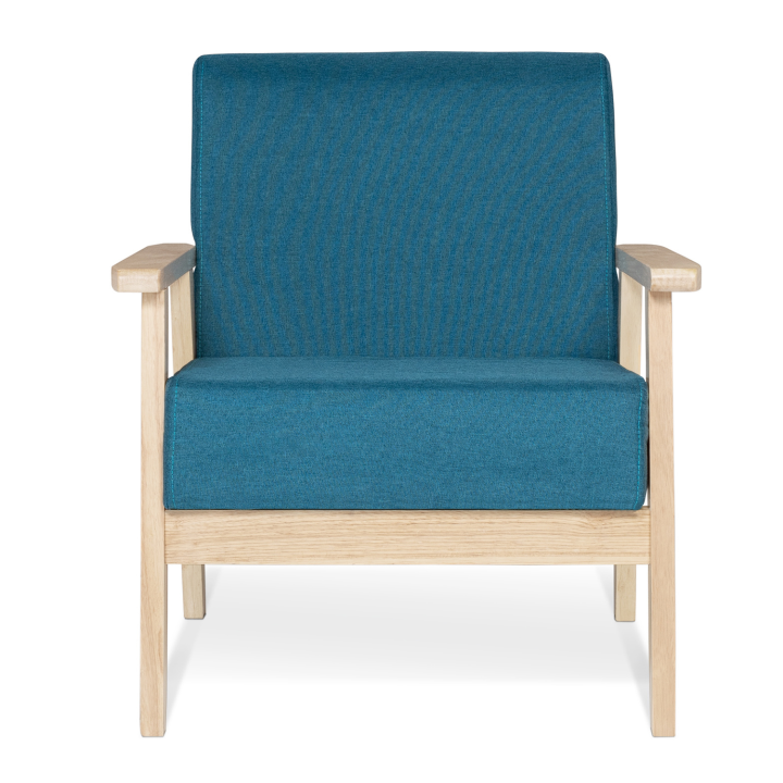 Fauteuil scandinave ANDERS en tissu bleu canard