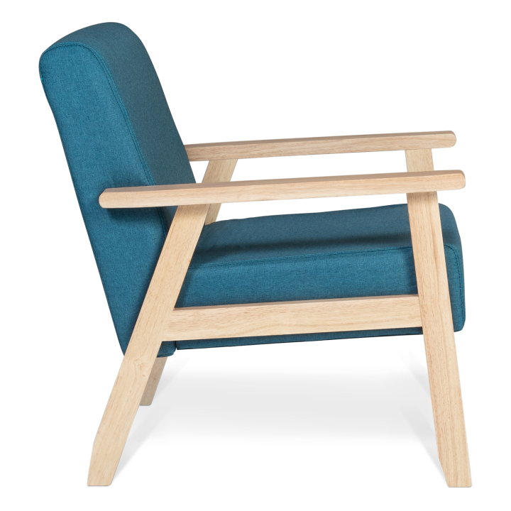 Fauteuil scandinave ANDERS en tissu bleu canard