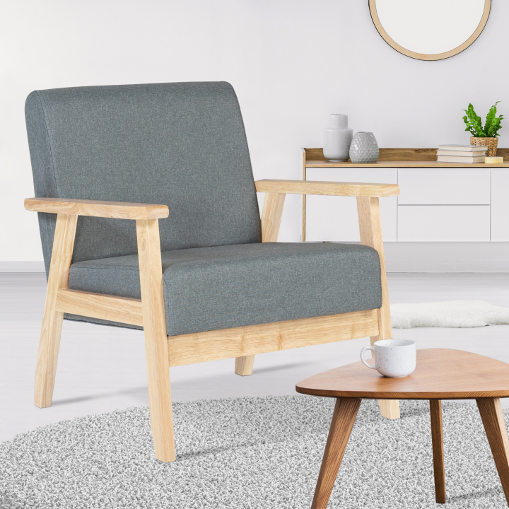 Fauteuil scandinave ANDERS en tissu gris anthracite