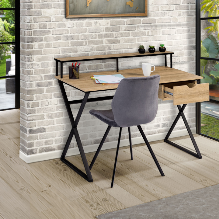 Bureau 1 tiroir ENZO pieds croisés design industriel