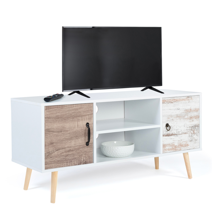 Meuble TV 113 cm scandinave BAHIA 2 portes