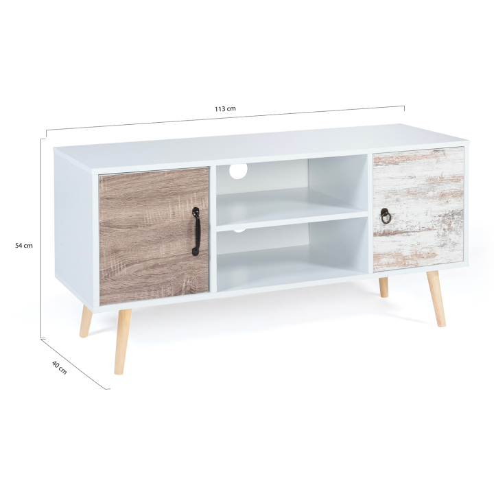 Meuble TV 113 cm scandinave BAHIA 2 portes