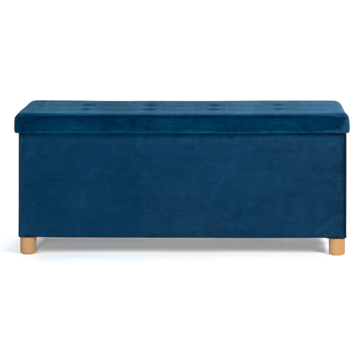 Banc coffre rangement sur pied 100 cm velours bleu