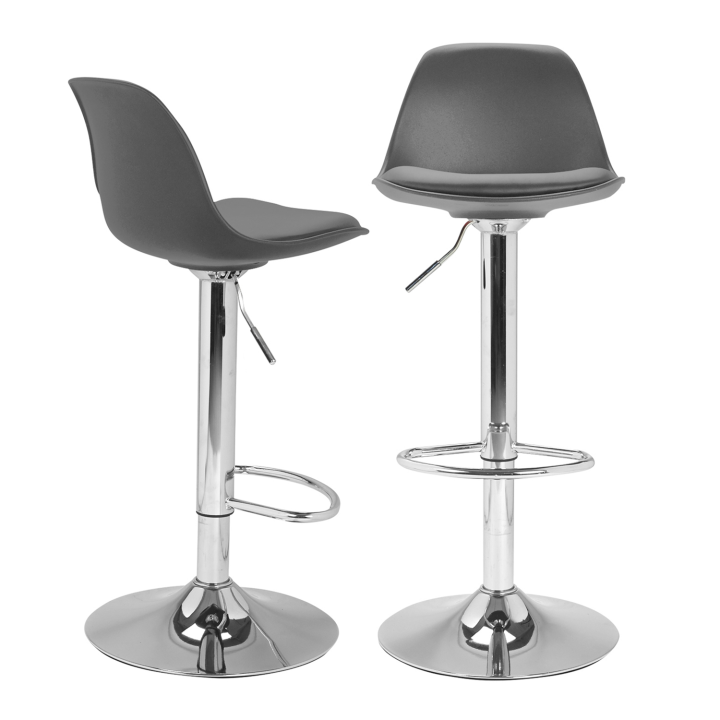 Lot de 2 tabourets de bar KARL design gris