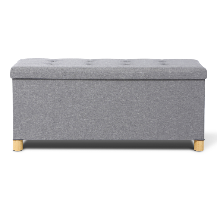 Banc coffre rangement sur pied 100 cm en tissu gris clair