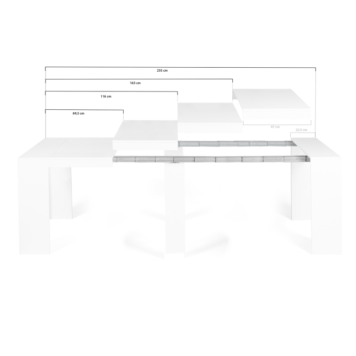 Table console extensible ORLANDO 10 personnes 235 cm bois blanc